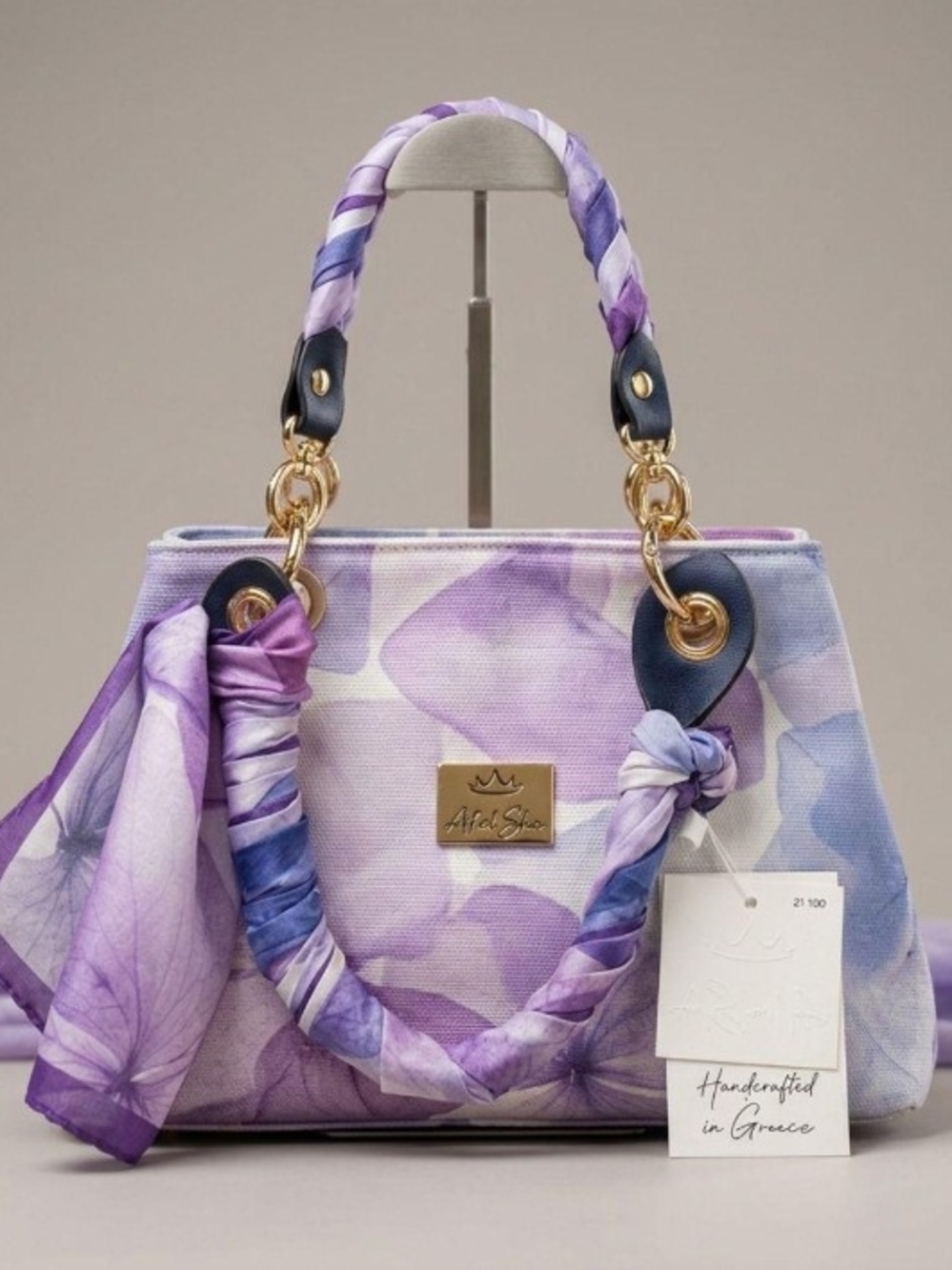 Purple Floral Top-Handle Shoulder Bag